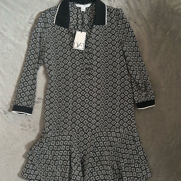 NWT Diane Von Furstenberg Samuel’s Silk Printed Shirtdress Black White Sz 0 - Picture 2 of 13